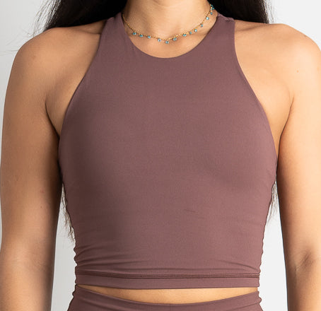 Model wearing Flow Crop Top in Mocha - Barmelle