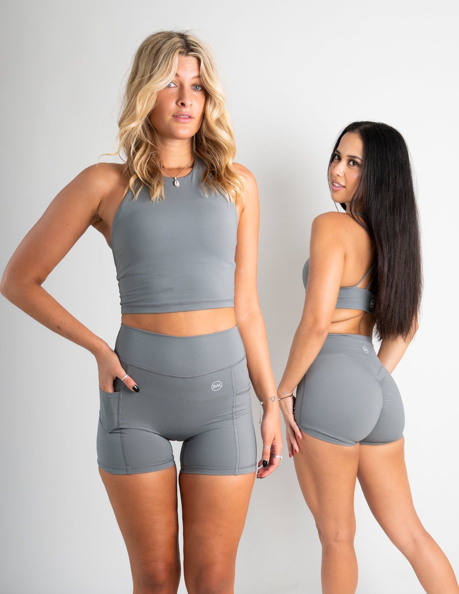 Two models wearing Barmelle activewear in Slate - Sydney, Australia