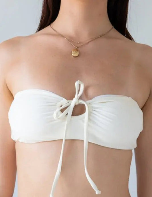 Coastal Glow Bandeau Bikini Top – Ivory (Reversible) - Barmelle 